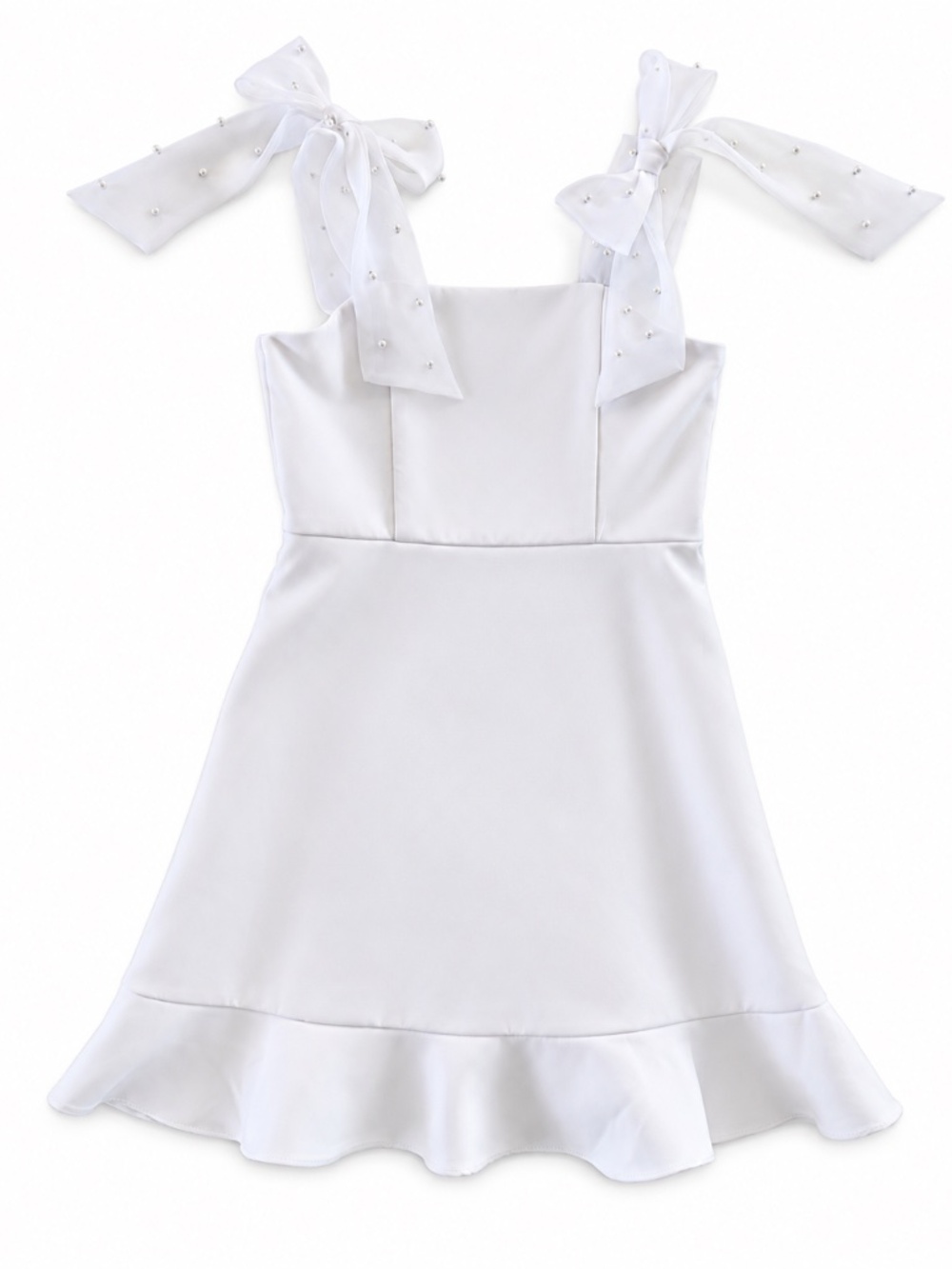 Rare Editions Girls Size 8 White Pearl Bow Strap Flower Girl Dress